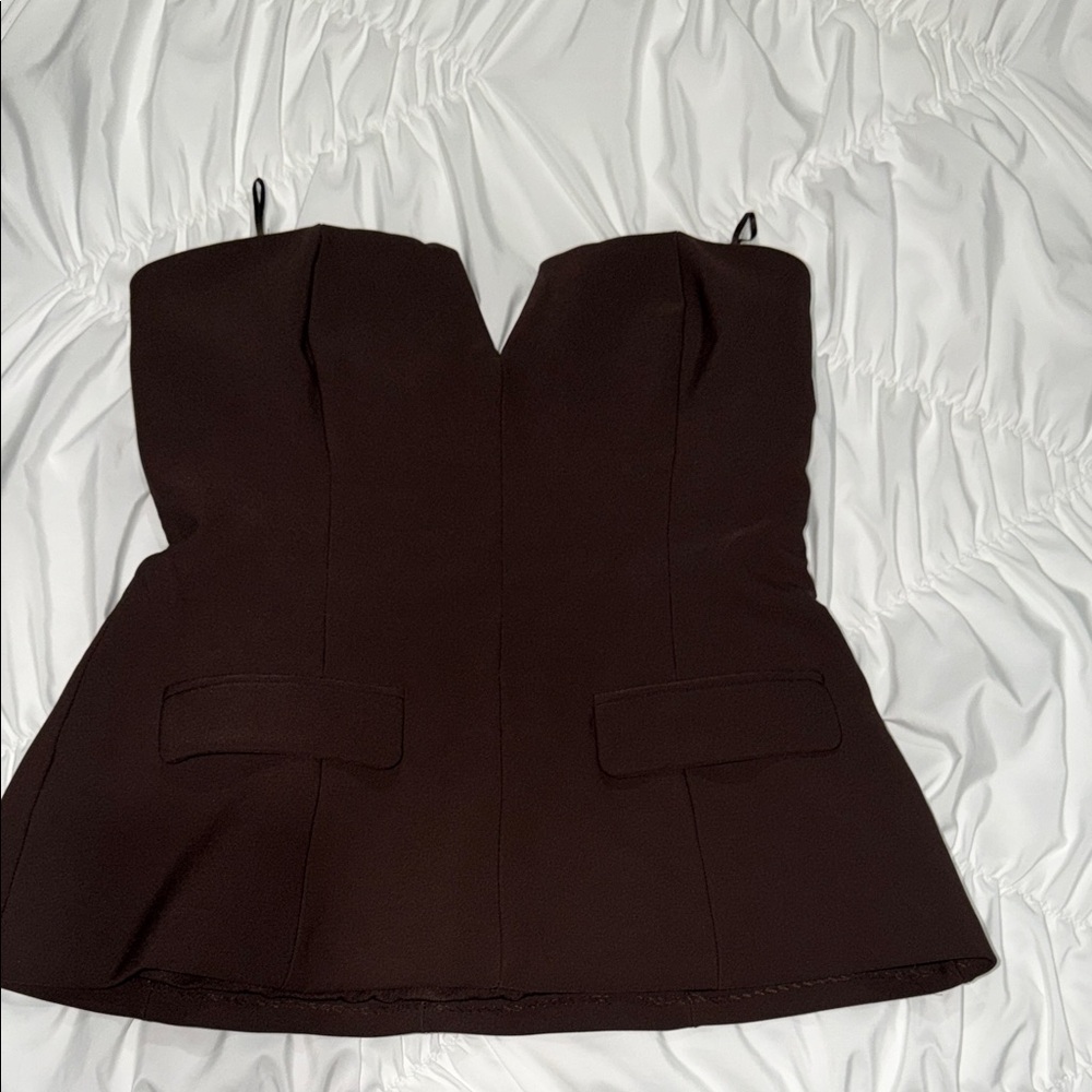 Zara Strapless Dark Brown Structured Bustier Top - image 3